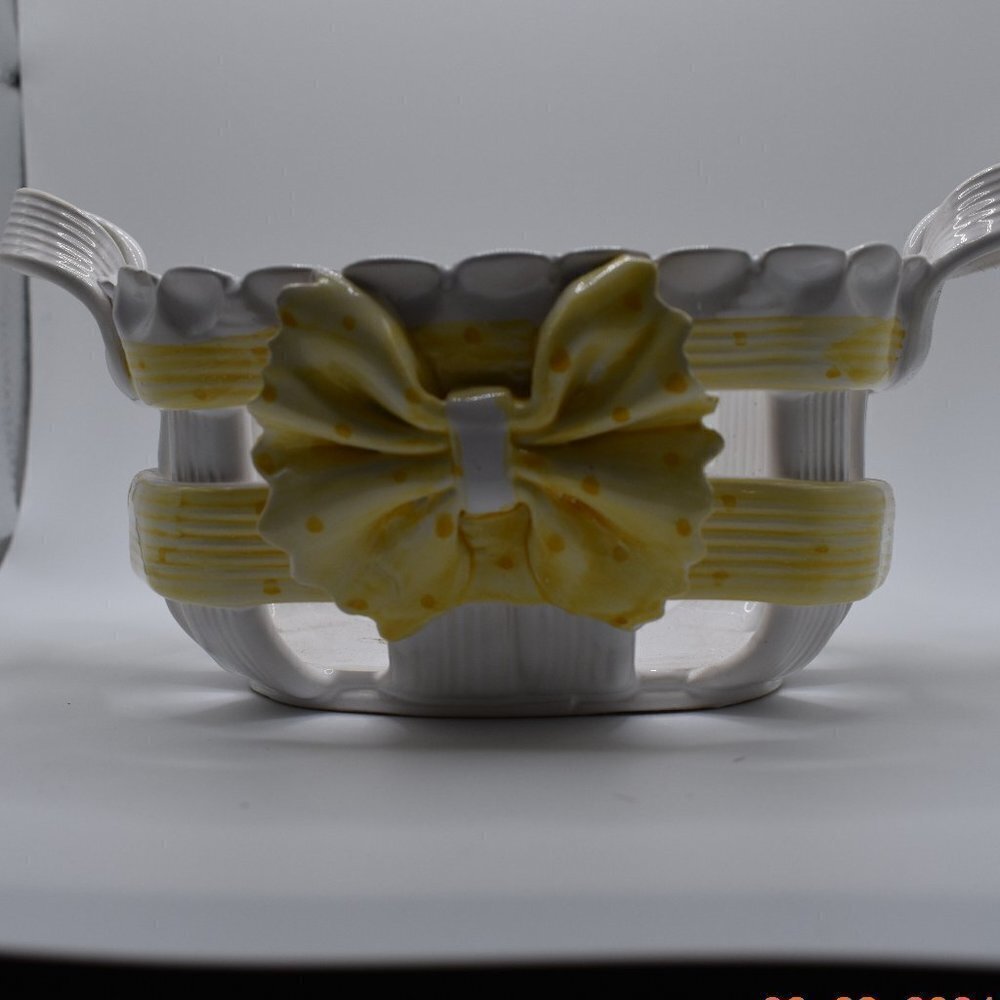 Porcelain Woven Basket Pottery Casa Fina Portugal signed